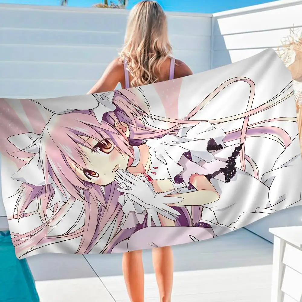 Anime Puella Magi Madoka Magica Microfiber Blanket Quick Drying Beach Towels Oversized Printing Absorbent Pool Towel Blanket