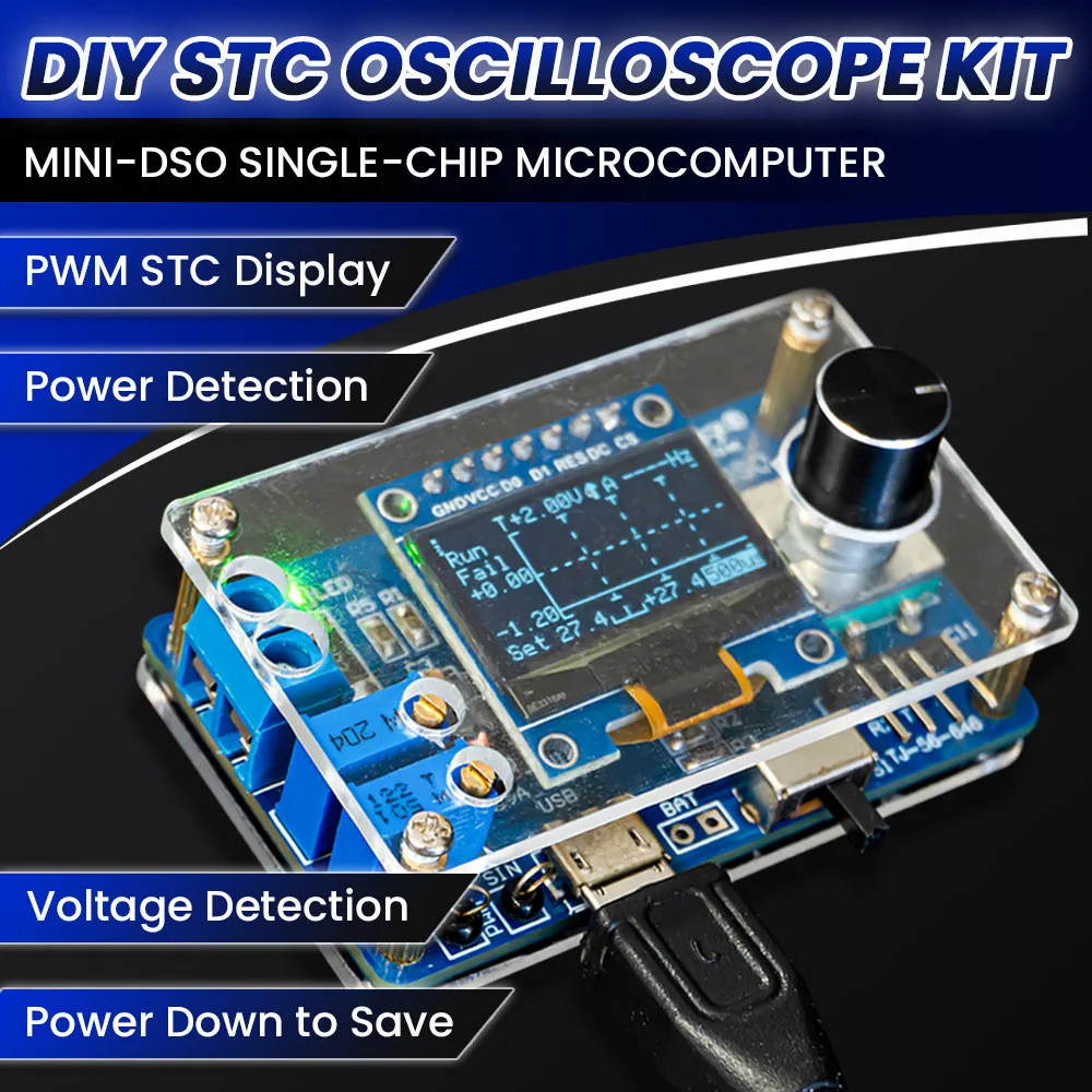 DIY Mini Digital Oscilloscope Electronic Kit STC8K8A MCU with 0.96 Inch OLED DIY Soldering Project Practice Solder Assembly