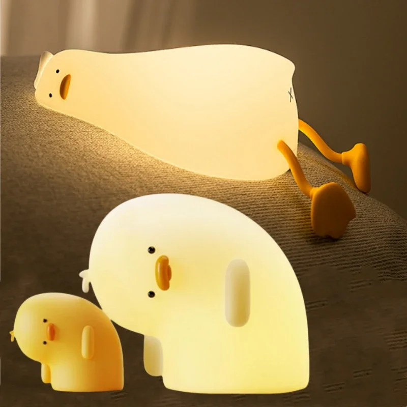 Cute Duck Silicone Night Light USB Rechargeable Bedside Patting Nightlight Touch Switch for Child Gifts Bedroom Soft Lighting