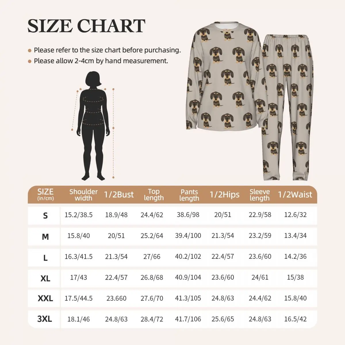 Wirehaired Dachshund Round Neck Long Sleeves Nightdress for Sleeping Sleepshirts Women Soft Pajama Set Long Pants 2