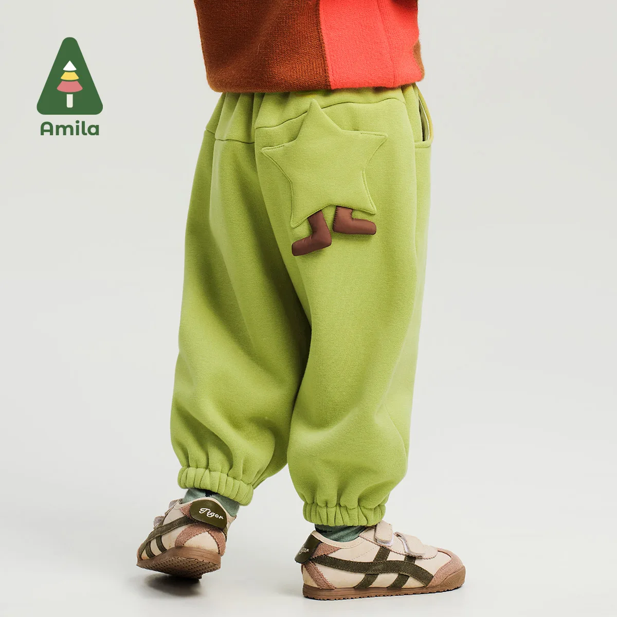 Amila Baby Trousers 2024 Winter New High Quality Girls Solid Color Plus Velvet Warm Skin-Friendly And Casual Children‘s Pants