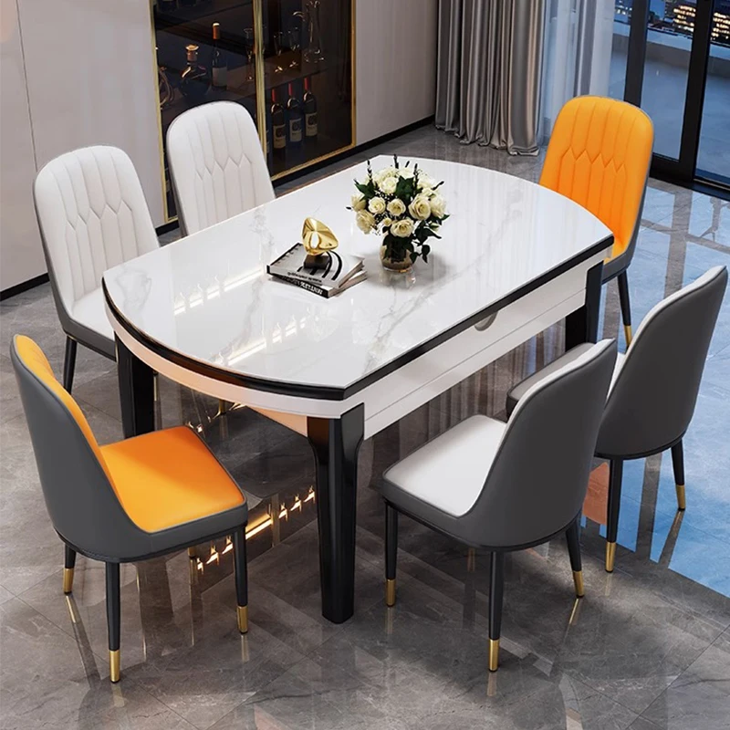 Conjunto de mesa de jantar redonda estendida com 4 cadeiras