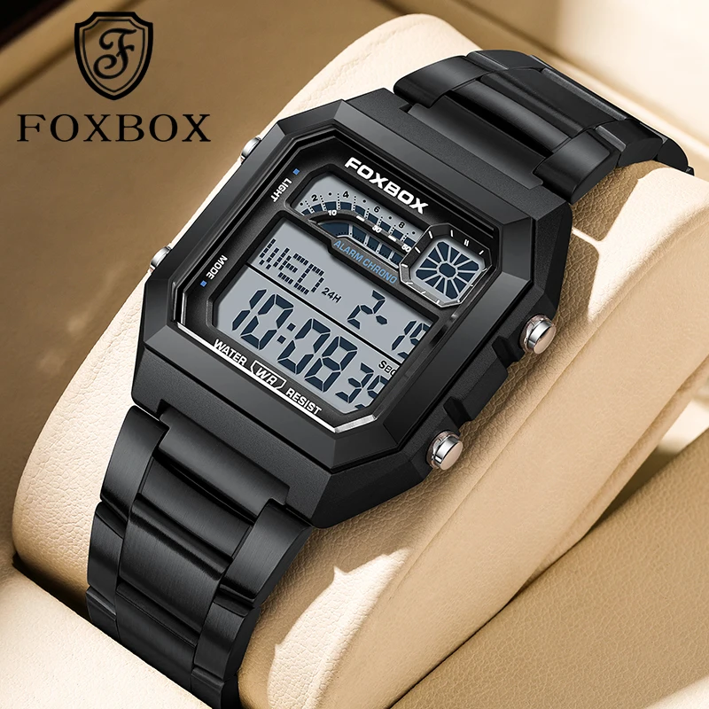 FOXBOX Man watch 2026 electronic casual fashion alarm clock quartz wristwatch business luxury LED display watches for men reloj