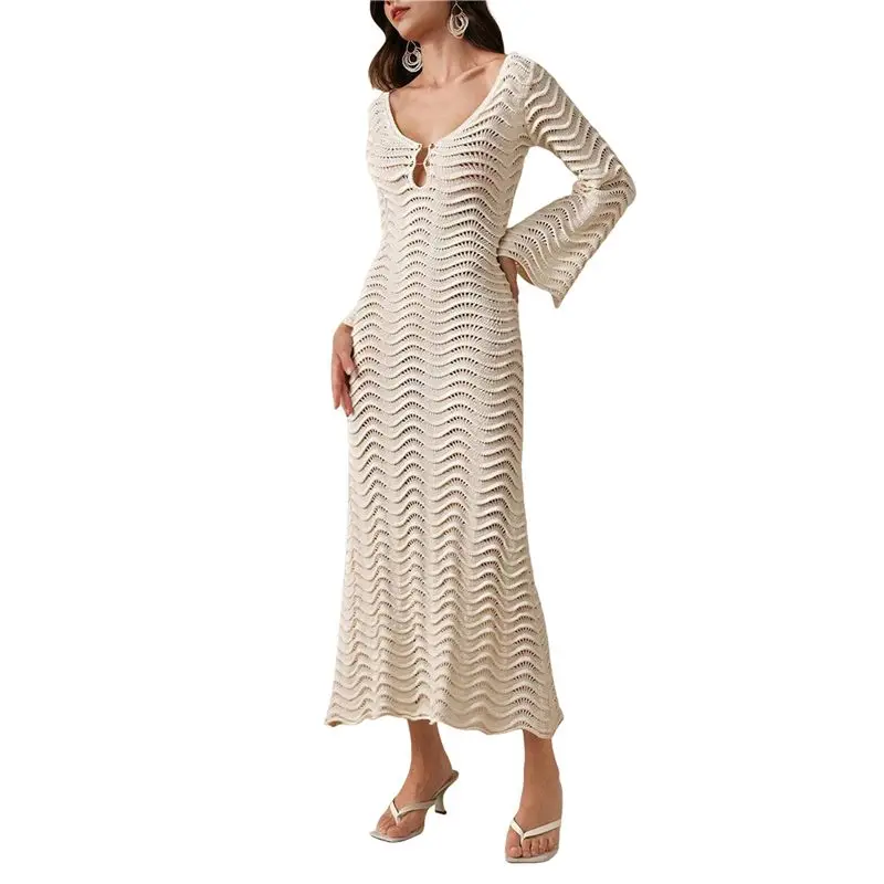 CYL-Women's Swimsuit Crochet Cover-Up Knitted Swimwear Spring And Autumn Tight Beach Dress Holiday Wear