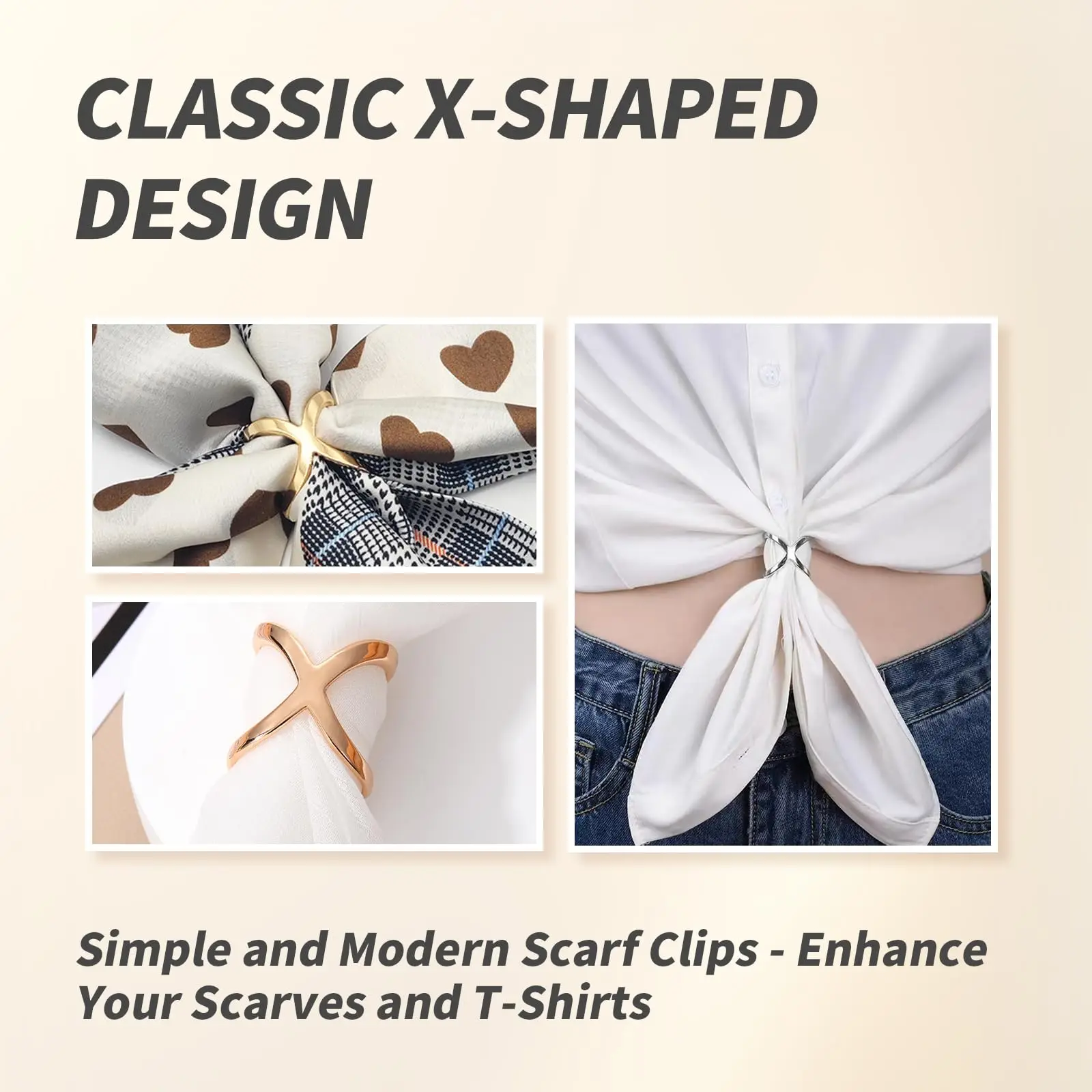 X-förmige Schalclips - Elegante Seidenschal-Schnallenringe für Schals und T-Shirt-Saum, Multifunktionale Modeclips für Damen – Detail 4