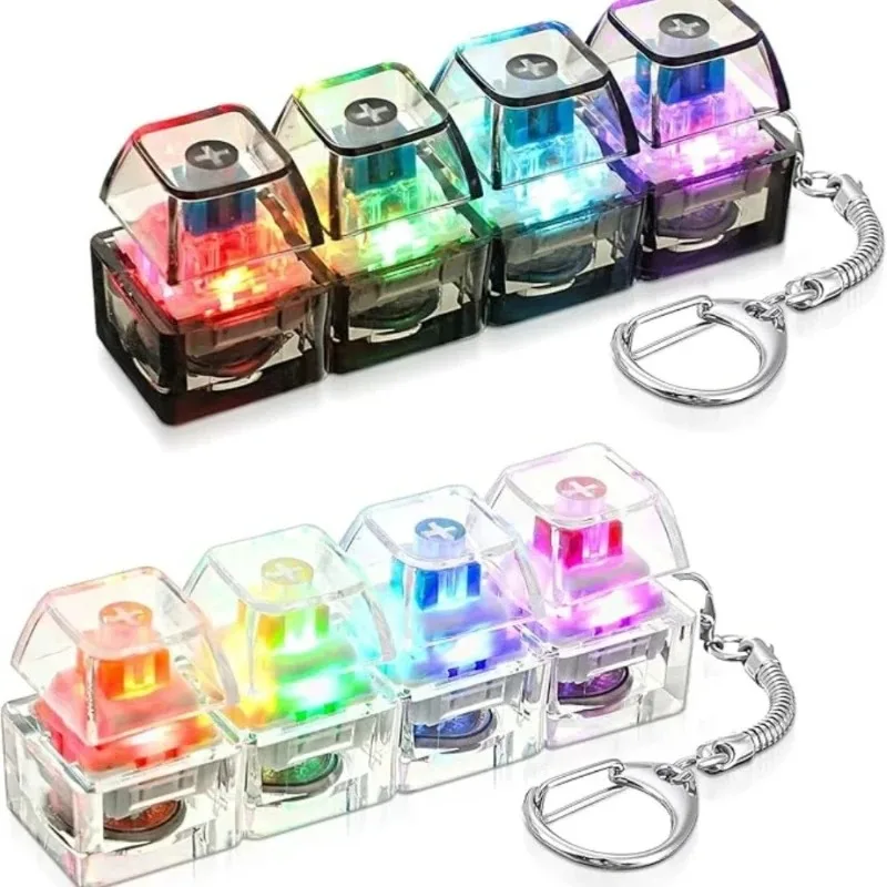 、/LED Keyboard Keychain Fidget Toys Crystal Clicker Sensory Toy for Stress Relief Keyboard Keychain Fidget Gadget for Adults Kid