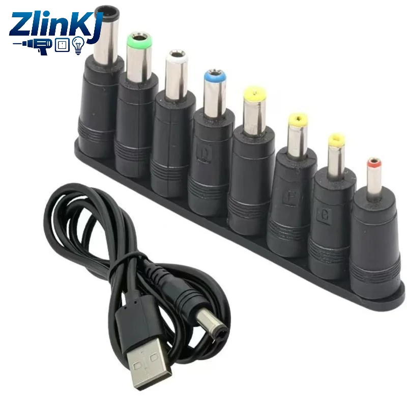 Universal USB to DC 5.5*2.1mm Charging Cable 5V Power Cord with 8 Connectors for Office Small Electronic Devices