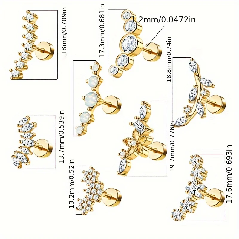 8Pcs Stainless Steel Cartilage Earrings For Women Cute Dangle Earring Mini Hoop Earrings Set For Multiple Piercing Helix Cartila