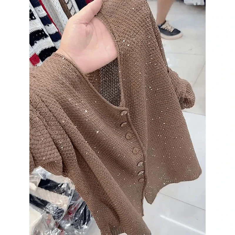 كارديجان نسائي أنيق وبسيط محبوك بياقة على شكل V وأكمام طويلة، فضفاض للخريف، متعدد الاستخدامات بأزرار أمامية للارتداء اليومي