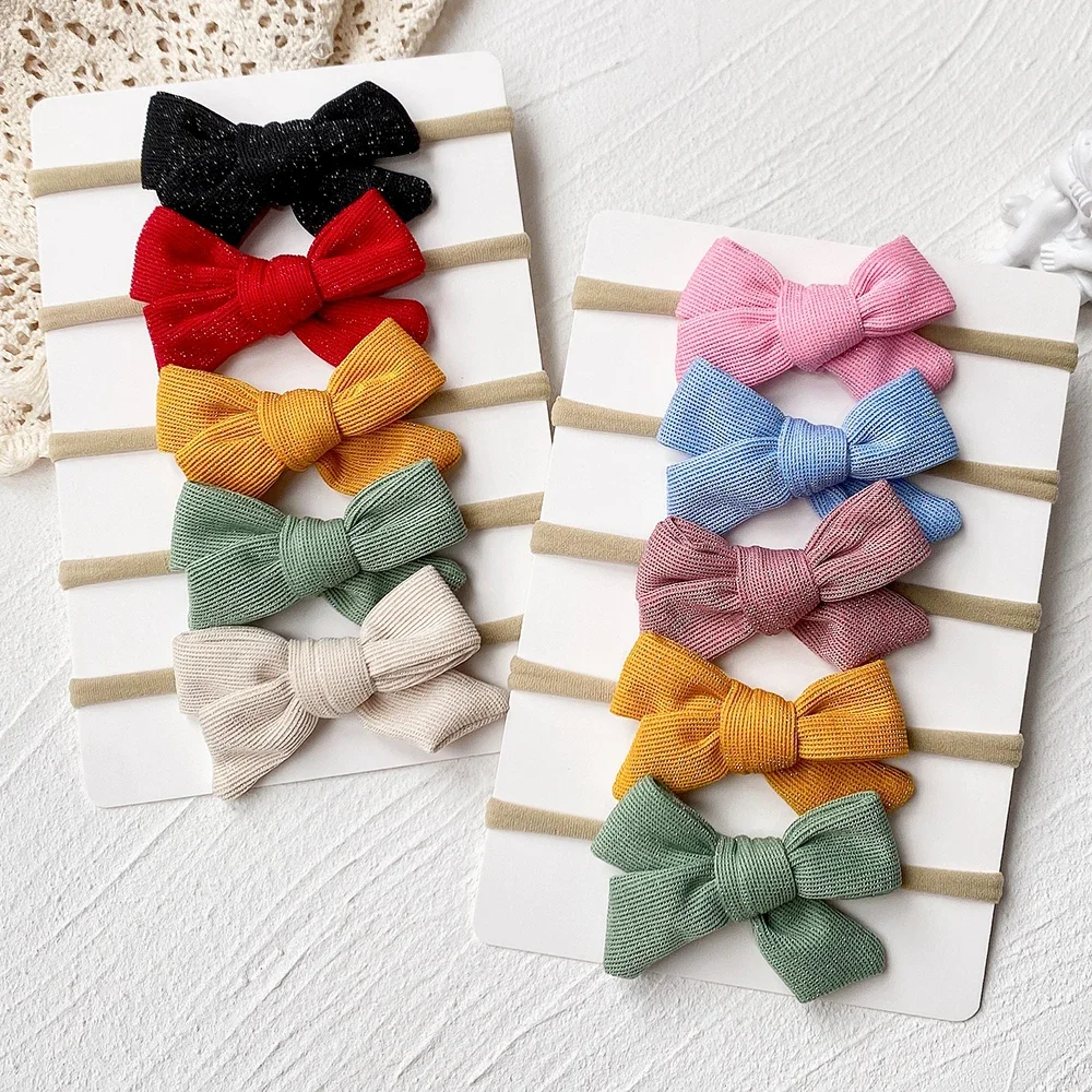 5Pcs/Set Cotton Baby Bows Headband Nylon Headbands Hair Bands for Children Girls Soft Hairband Toddler Newborn Hair Accessories