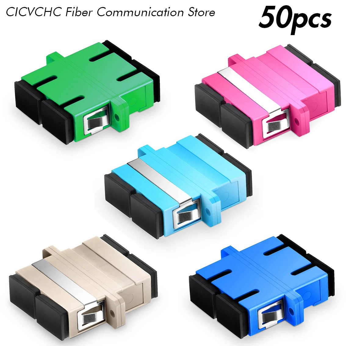 

50pcs SC Duplex Adapter-with Flange-SM or MM-Green, Blue, Grey, Aqua or Pink/ Optical Fiber