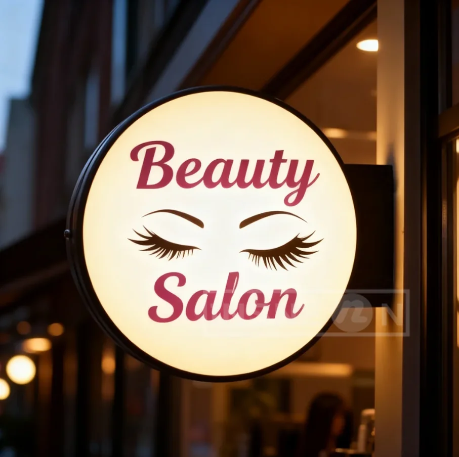 Custom Round Light Box Sign Double Sided Logo Outdoor Illuminated Business Signboard Waterproof Beauty Salon Advertising Signage