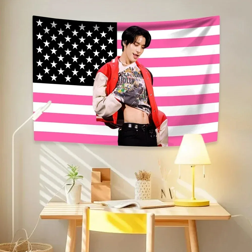 Kpop Star Jake American Flag Tapestry Wall Hanging Bedroom Dorm Background Fabric Concert Party Fan Gift Decor