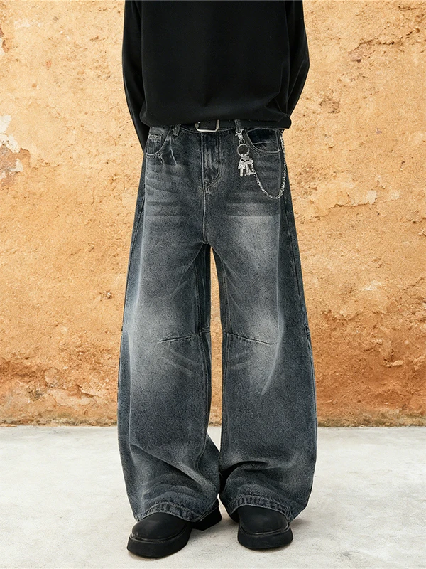 American Style Blue Grey Wide Leg Jeans Men Women Autumn Winter New Retro Loose Drapey Versatile Long Pants Casual Wear