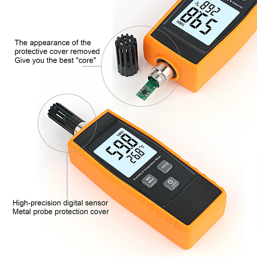 Digital Handheld Electronic Humidity Thermometer Max Min Records Thermo-Hygrometer Data Storage Room Thermometer for Home Office