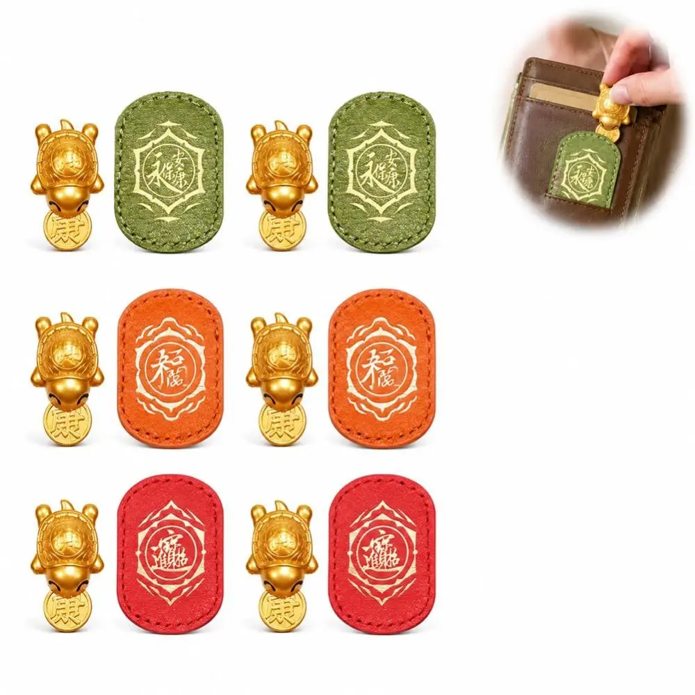 Handcrafted Golden Turtle Charm Leather Sleeve Coin Biting Lucky Turtle Wallet Charm Detailed Shell Texture Wallet Charm