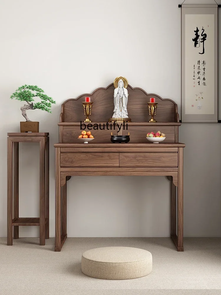 XS Black Walnut New Chinese Solid Wood Altar Incense Burner Table Buddha Niche Buddha Shrine Simple God Of Wealth Heightened