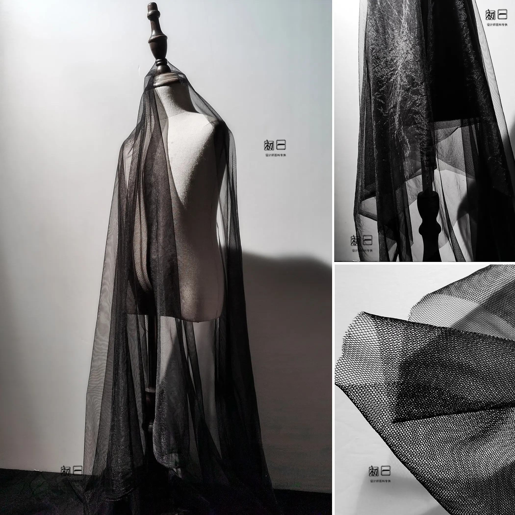Super Transparent Soft Wedding Dress Gauze Lace See-through Mesh Dress Special Design Clothing Fabric/Black and White Red