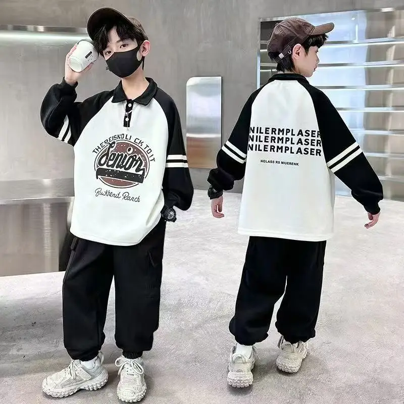 

Boys Spring Clothing Set New Style Children's Stylish Girls' Sportswear Baby Girls Pattern Pants+Pants Two Piece Set 120-170CM