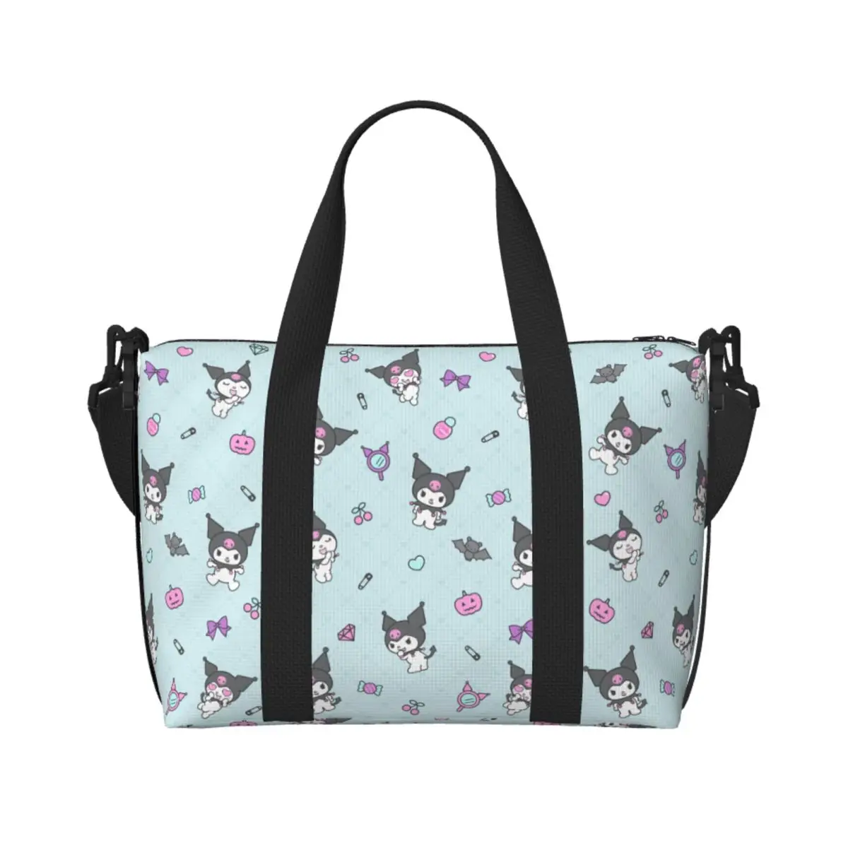 

Custom Cartoon Kuromi Skull Pattern Tote Bag Women Large Capacity Cute Rabbit Anime Gym Beach Shoulder Travel Bag