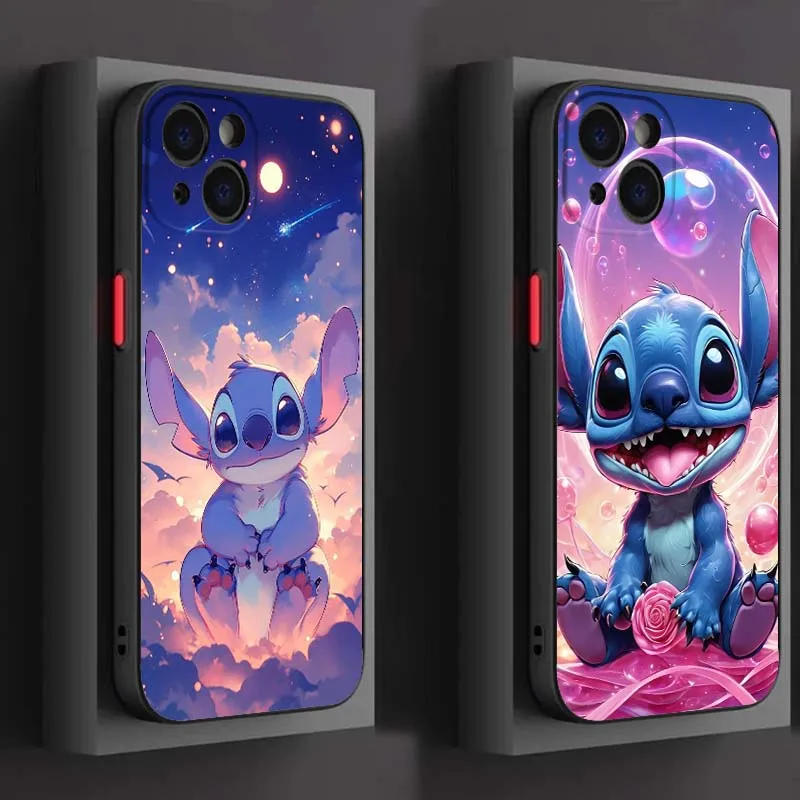 

Disney Cartoon Stitch Art For Apple iPhone 16 15 14 13 12 11 XR XS X Pro Max Plus Mini Frosted Translucent Phone Case