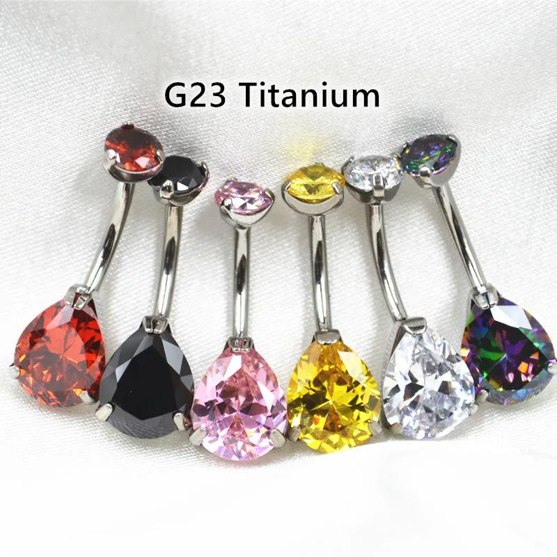 Lot5pcs Body Jewelry-G23 Water Drop Titanium  CZ AAA Navel Belly Button Body Piercing 14G Navel Curve Barbells Belly Rings