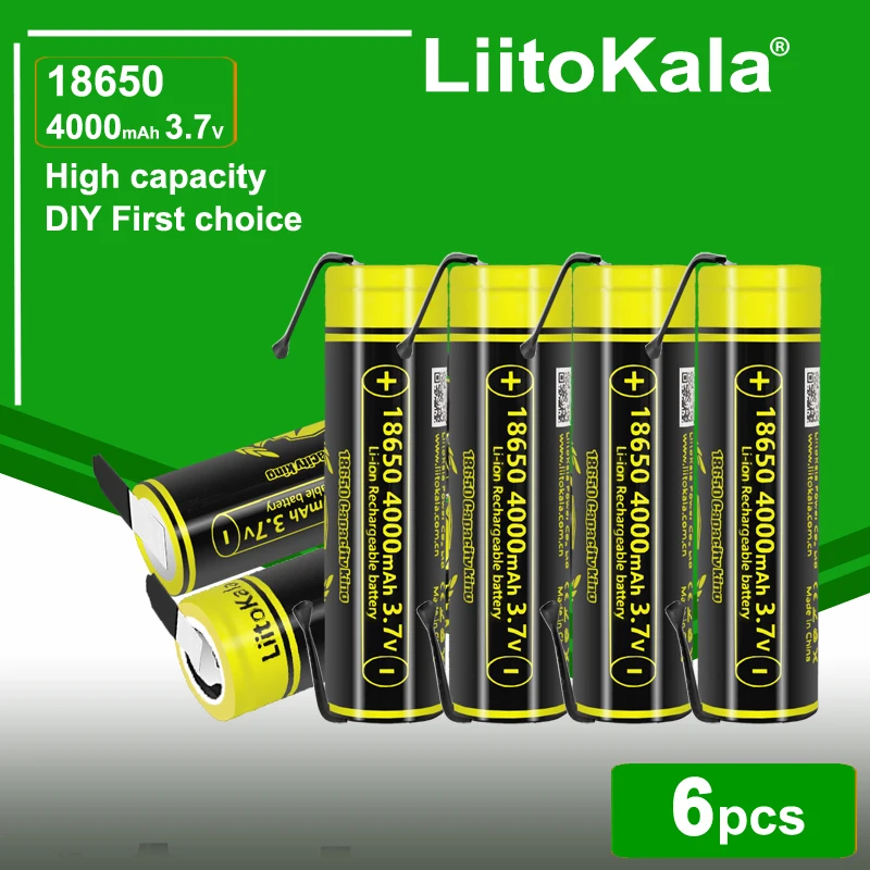 6pcs LiitoKala King4000-N Nickel 3.7V Rechargeable Li-Ion Battery 18650 3500mAh For Electric Tool Flashlight Fan High Power