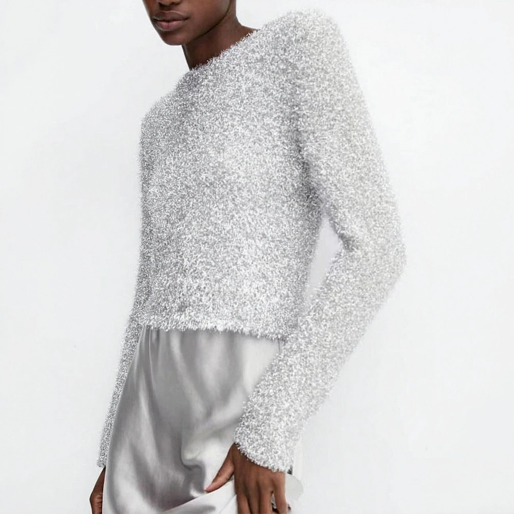 

Женский свитер с длинным рукавом и круглым вырезом, осенний базовый однотонный меховой офисный женский стиль, повседневная одежда