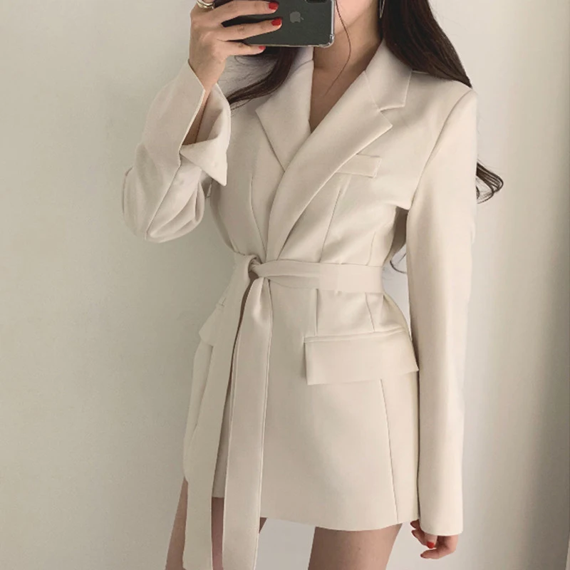 Long Sleeved Trend Casual Suit New In Jacket Blazer Office Lady Women\'s Autumn Clothes Sashes Coat Cardigan Korean Style Pink