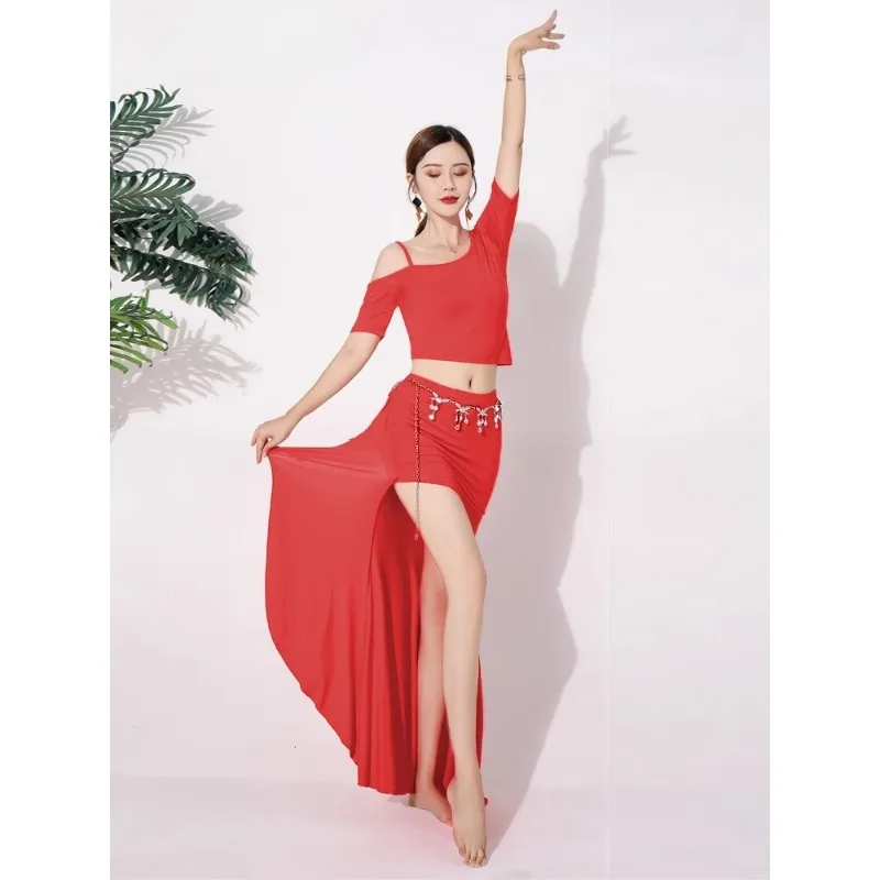 Customized Belly Dance Costumes 2025 New Set Practice Clothes Summer Sexy Modal Tops Long Dress Waist Chain Oriental Dance Dress