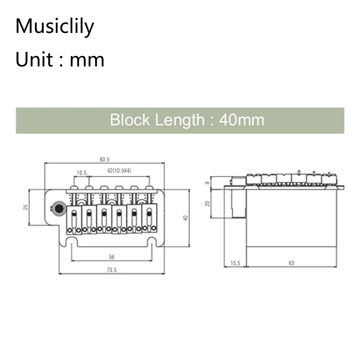 Musiclily Pro 52.5mm Steel Saddles 2-Point Style Guitar Tremolo Bridge Steel Block for American Strat, Gold