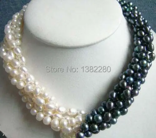 New Arrival 5 Rows 7-8mm White&Black Pearl Necklace Chain 18inch Women Girl Fashion Jewelry Design Make  Wholesale Price JT5587