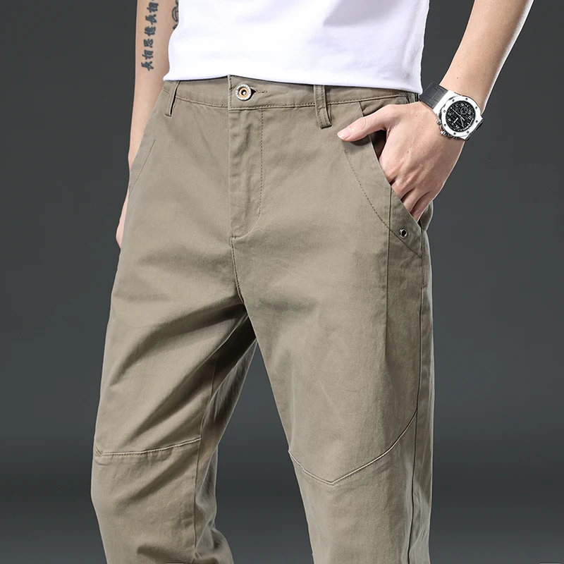 Pantalones Cargo de algodón 97% para hombre, pantalón de chándal recto de Color sólido para el trabajo al aire libre, monos para correr, pantalones