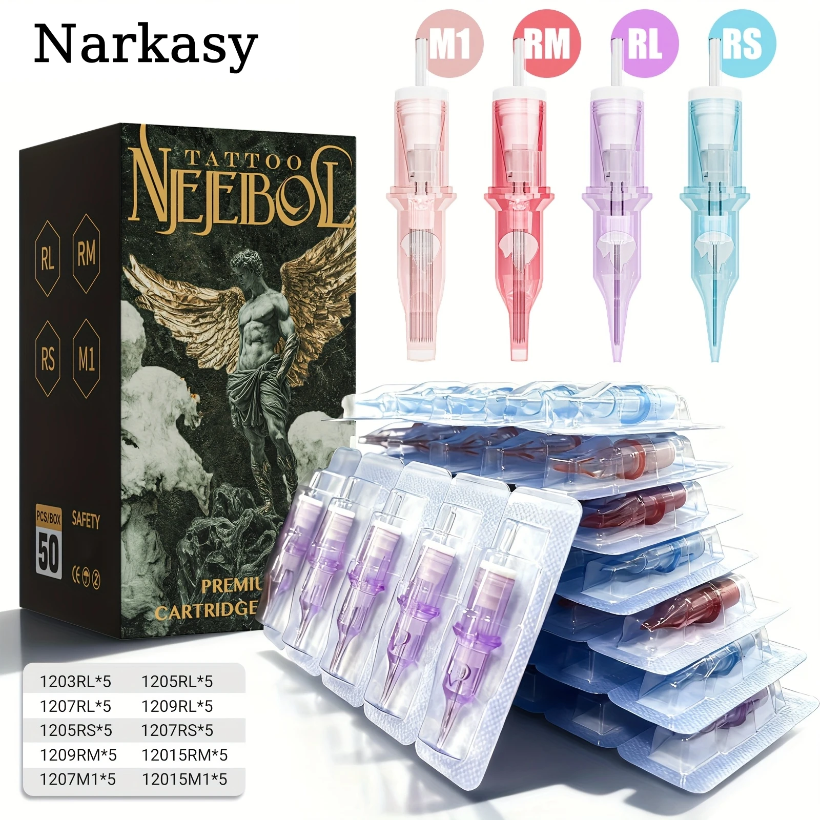 

50pcsTattoo Cartridge Needles Assorted Round#12 Standard Mixed Size Tattoo Needle with Membrane for Tattoo Machine Kit