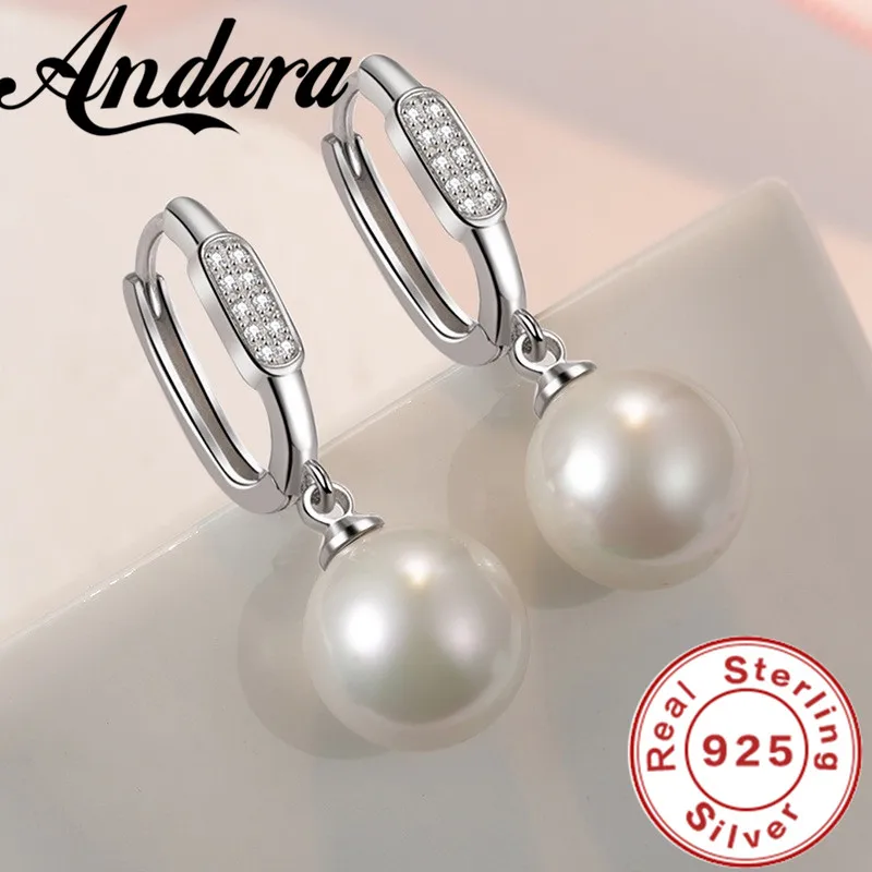 Andara 925 Sterling Silver Pearl Earrings for Women Elegant Wedding Engagement Party Fashion Jewelry Accessory Gift