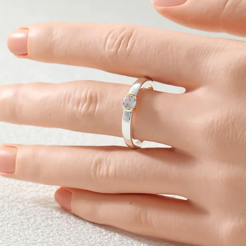 Classic Inlaid White CZ Women's Ring Sparkling Two Color Geometry Daily Wear Party Jewelry Anniversary Gift