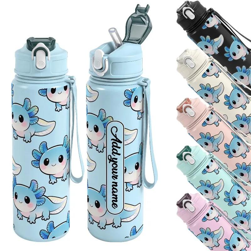 750ml Custom Name Blunt Salamander Print Leakproof Reusable Water Bottle for Outdoor Sports Hiking School Office Birthday Gift