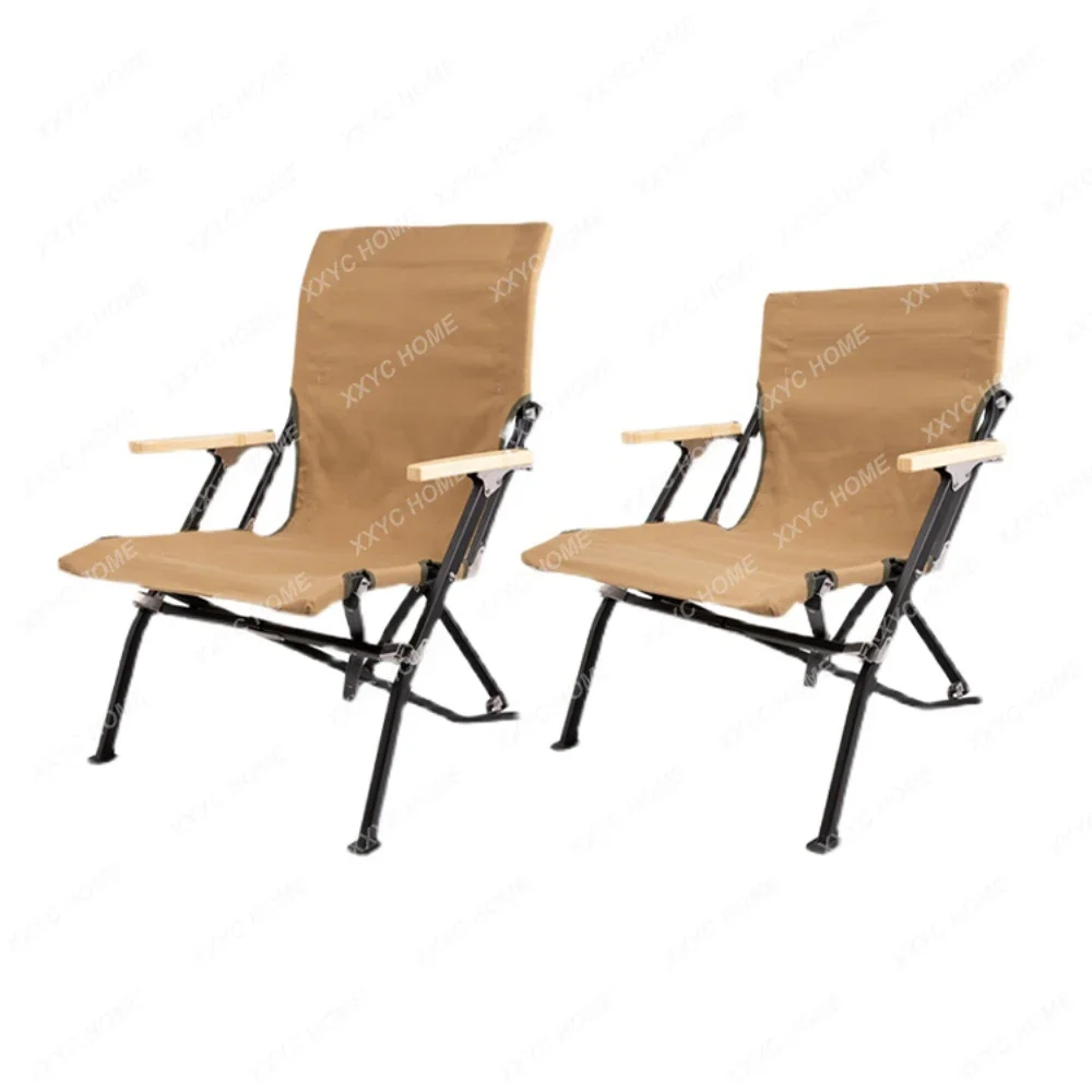 Outdoor Four-Generation Chair Folding Chair Camping Barbecue Portable Fishing Thickened Leisure Chair Canvas Backrest Recliner