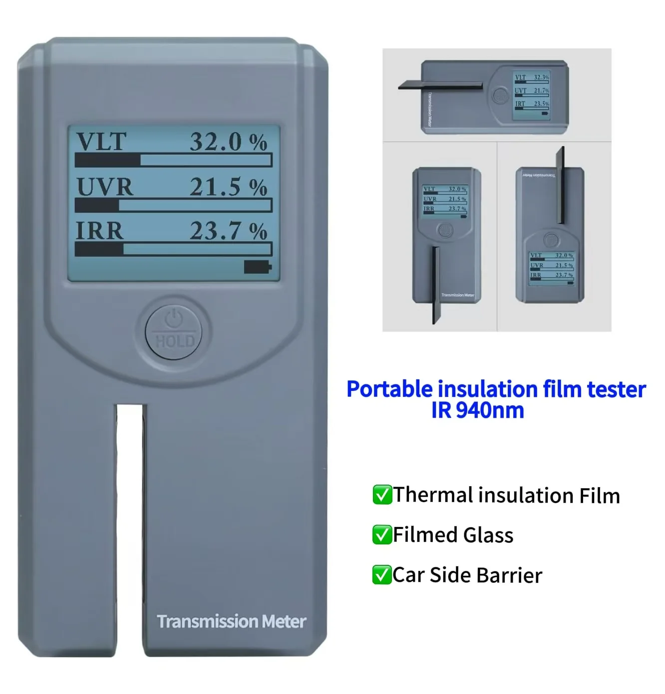 

LS163 Portable Solar Transmission Meter for Car Window Tint - Measures 380-760 nm, UV 940, IR 365 nm, VLT/UVR/IRR/UVT/IRT