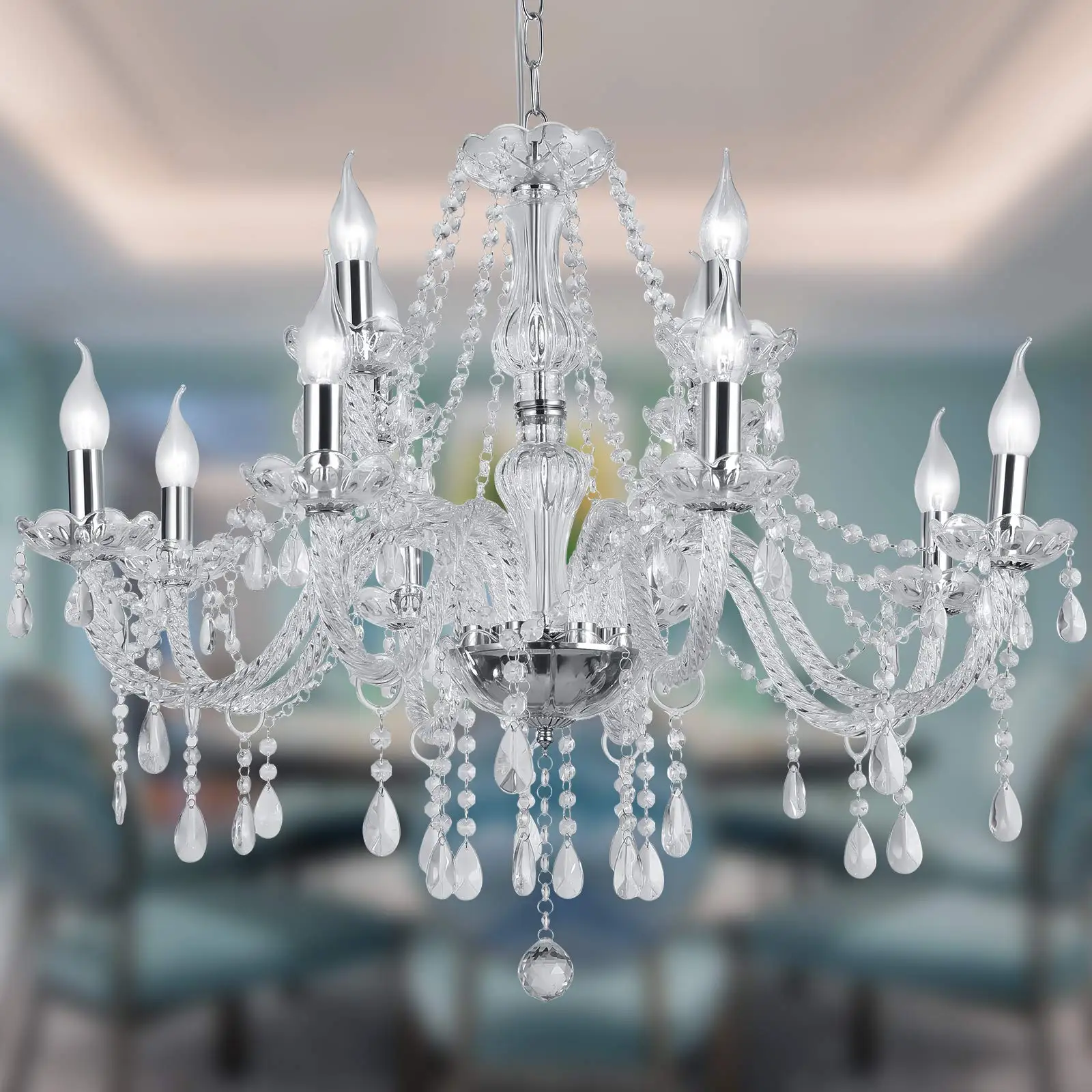 Crystal Candle Chandeliers Lighting Modern 15 Lights PendantCeiling Fixture Lamp for Dining Living Room(15 bulbs)