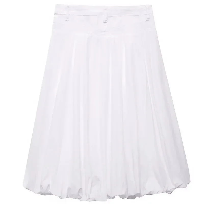 TRAF Women\'s Skirt Summer 2024 White Balloon Skirts Ruffled Mid Waist Side Slit Skirt New In Skirt Fashion Casual Vacation Skirt