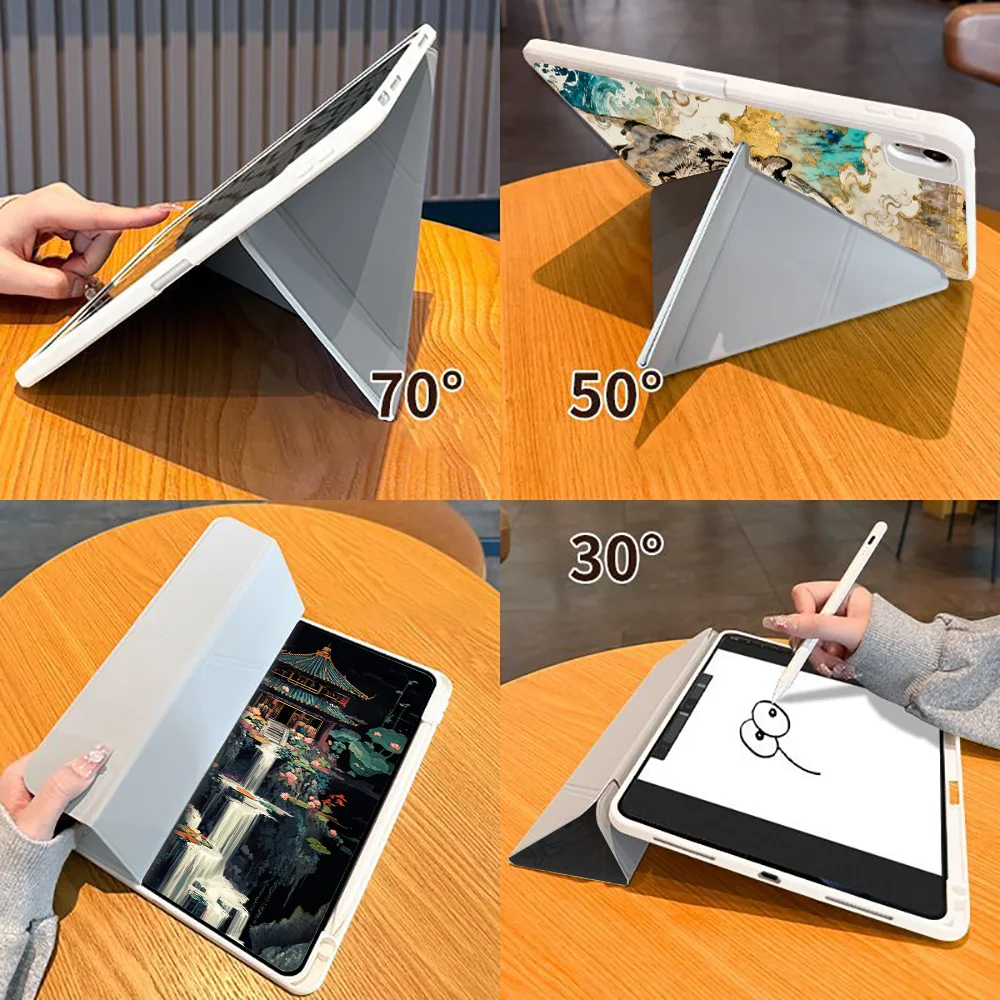 With Pen Slot Cover Tablet Case For iPad Pro M4 13 2025 2026 Mini 7 6 5 11th Air 8 M2 M3 3 10th Gen 12th 9th Palace White Tiger