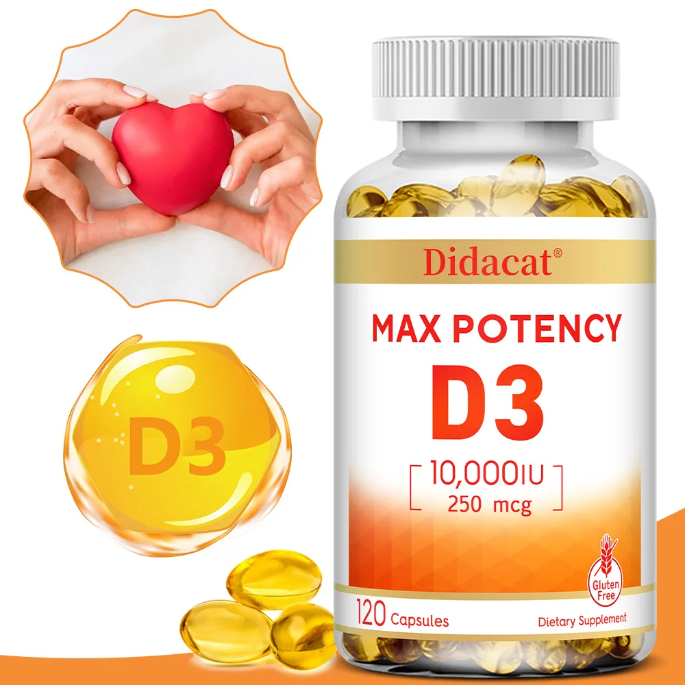 

Vitamin D3 Capsules, Sunshine Vitamin Daily Supplement for Calcium Absorption, Bone, Teeth, Muscle & Immune Nutritional Support