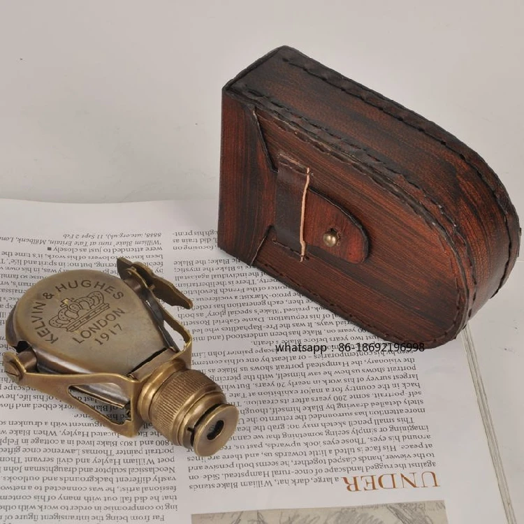 India Imported British Vintage Brass Monocular Pirate Caribbean Handheld Telescope Gift Leather High-end Ornaments