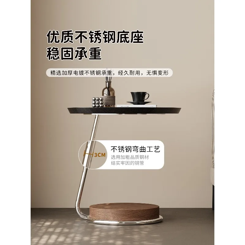 طاولة جانبية من الخشب الصلب العتيق - طاولة قهوة صغيرة مبتكرة فاخرة، طاولة مستديرة على شكل حرف C لغرفة المعيشة