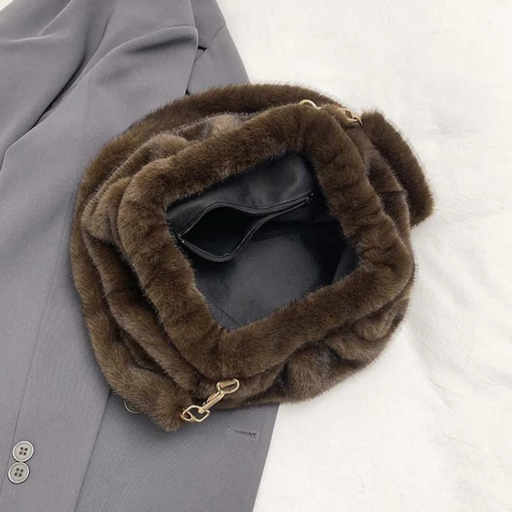 

Вместительная пушистая плиссированная сумка через плечо, легкая пушистая сумка-облако кросс-боди, мягкая однотонная сумка из меха норки с эффектом помятости