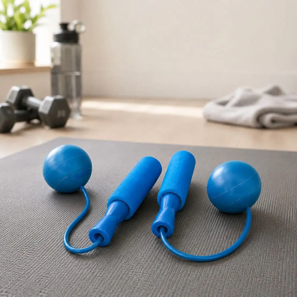 PVC Rope Material Cordless Jump Rope Blue Pink Color Option TPR Weighted Balls Cordless Skipping Rope Weighted Ball Design