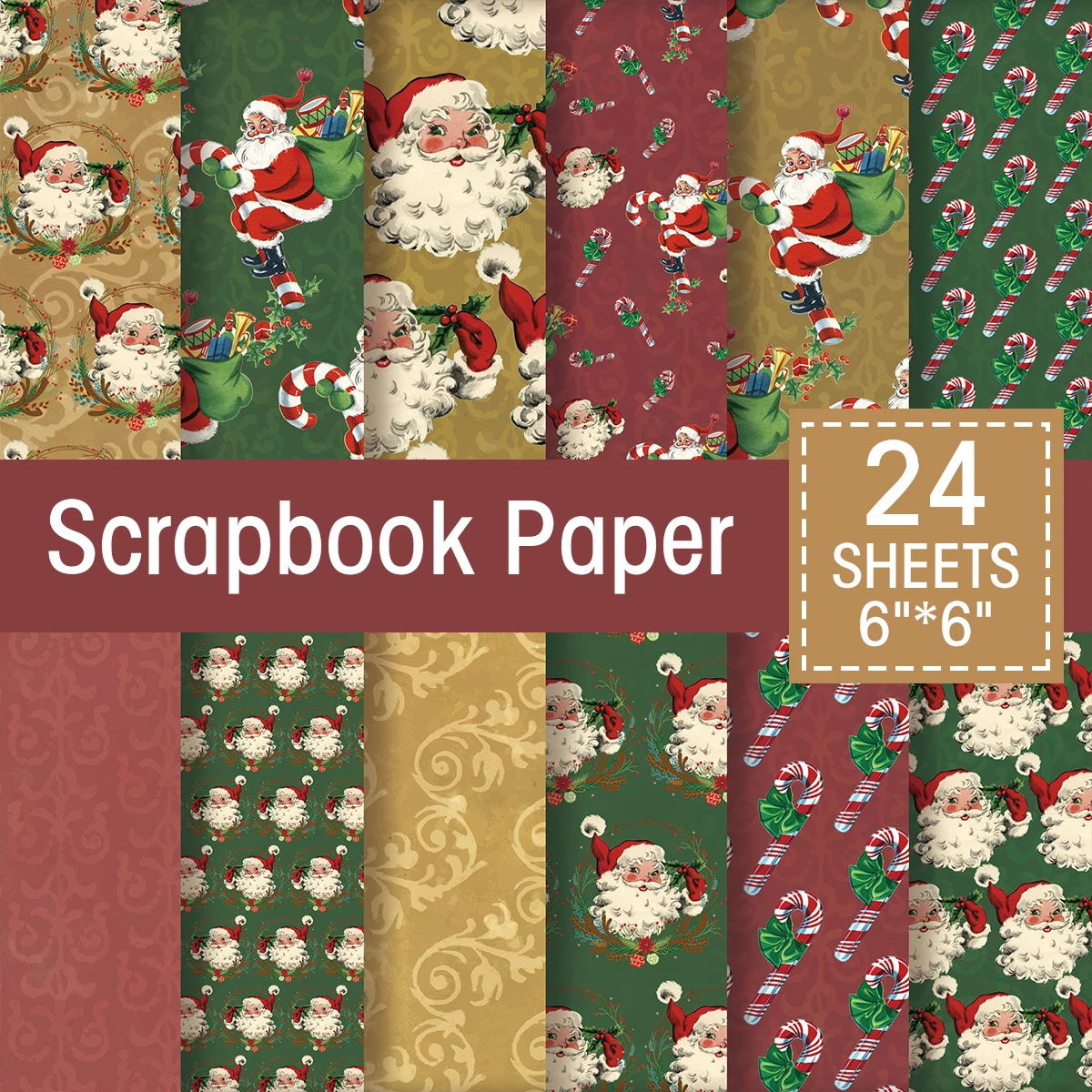 24 Sheets Christmas Theme Scrapbook Paper Pads for DIY Crafts,Journaling,Holiday DIY Packaging Paper For Origami,Gift Wrapping