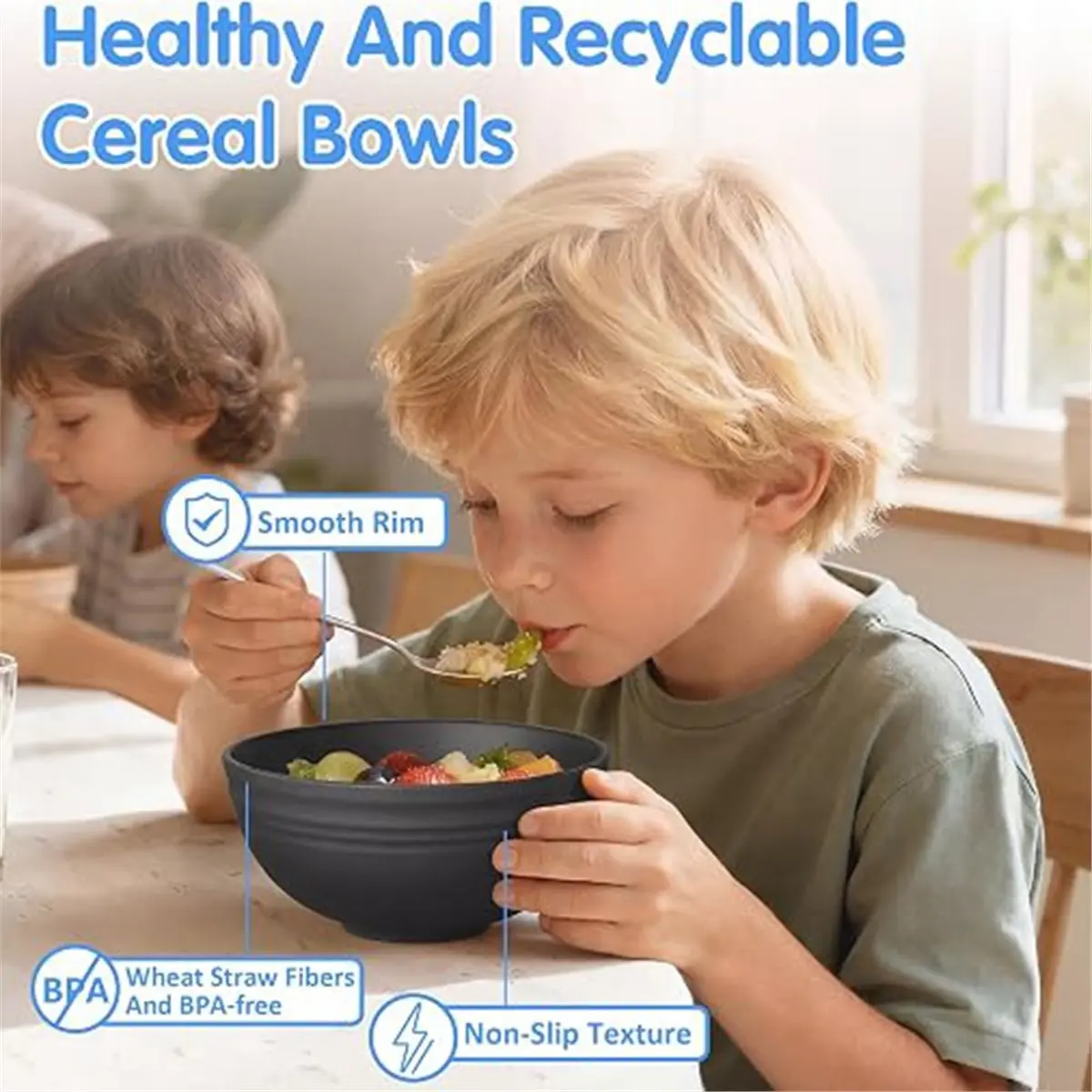 10 PCS Unbreakable Wheat Straw Bowls, Microwave & Dishwasher Safe, Easy-Grip Cereal Soup Dessert Bowls for Daily Use