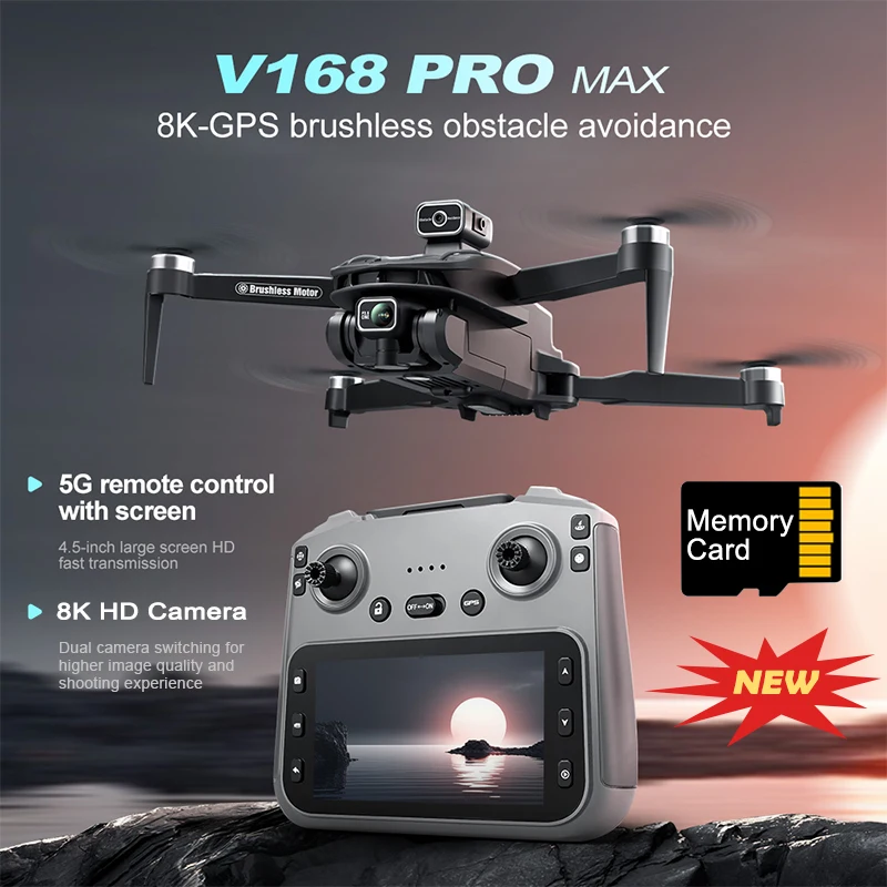 V168 Pro Max Drone GPS Profesional with 8K HD Camera FPV 5G Wifi Brushless Motor Foldable RC Quadcopter Obstacle Avoidance Dron